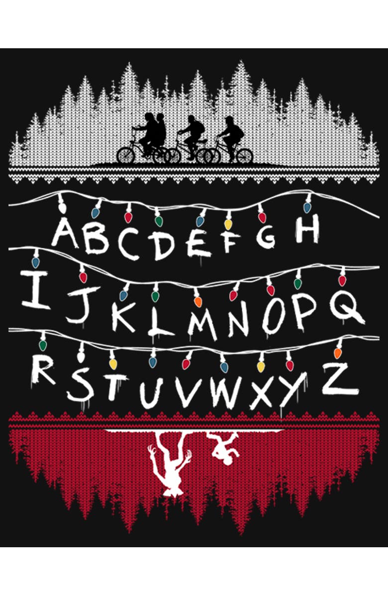 Stranger Things Girl's Stranger Things Christmas Light Message Graphic T-Shirt, Alternate, color, Black