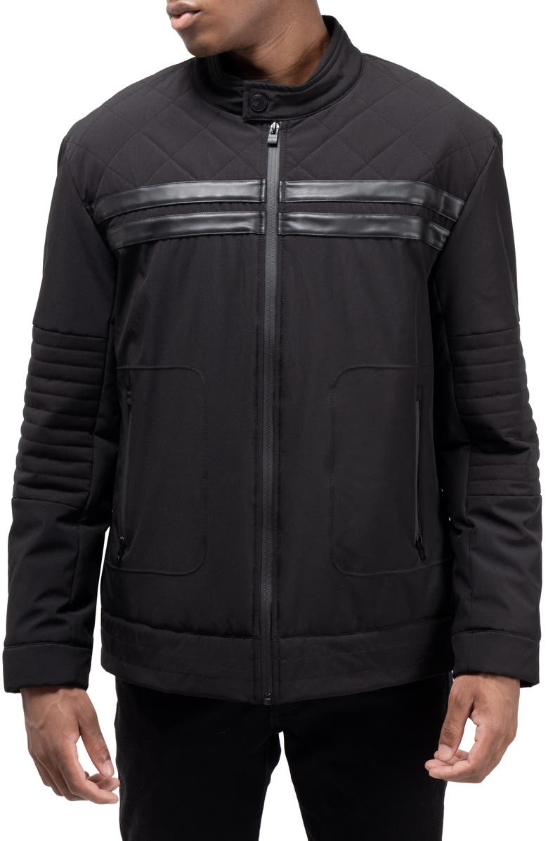 XRAY Faux Fur Lined Quilted Moto Jacket, Main, color, Black