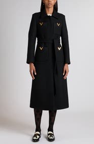 Valentino Garavani V-Detail Belted Virgin Wool & Silk Drill Coat