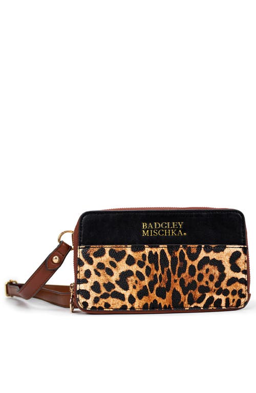 Badgley Mischka Leopard Vegan Leather Pouch Belt Bag In Brown