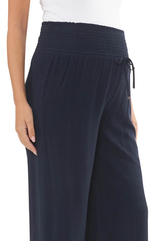 Ripe Maternity Marlow Smocked Drawstring Wide Leg Pants In Blue