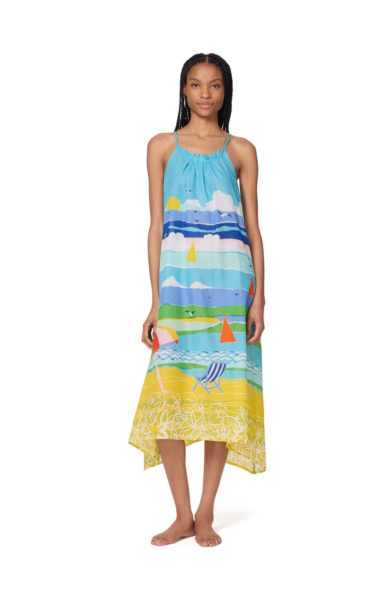 Kate Spade New York Shirred Ruffle Low Back Maxi Cover Up Dress, Main, color, Multi