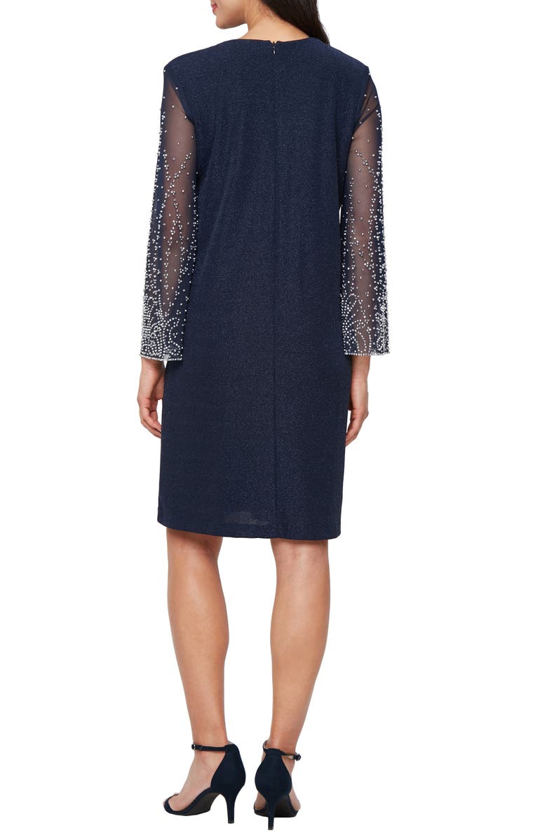 Alex Evenings Metallic Knit Cocktail Dress with Embellished Jacket, Alternate, color, Dark Navy