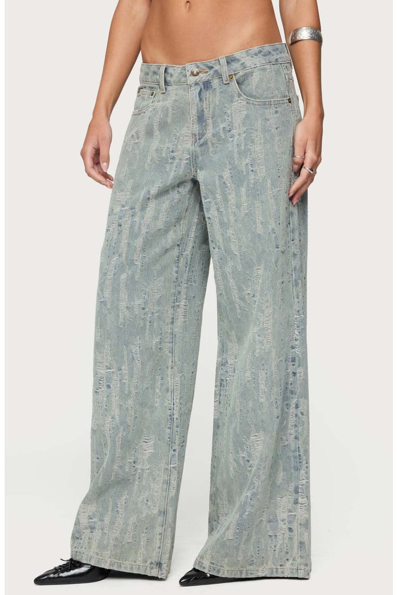 Blazer Distressed Low Rise Wide Leg Jeans, Alternate, color, BLUE-WASHED