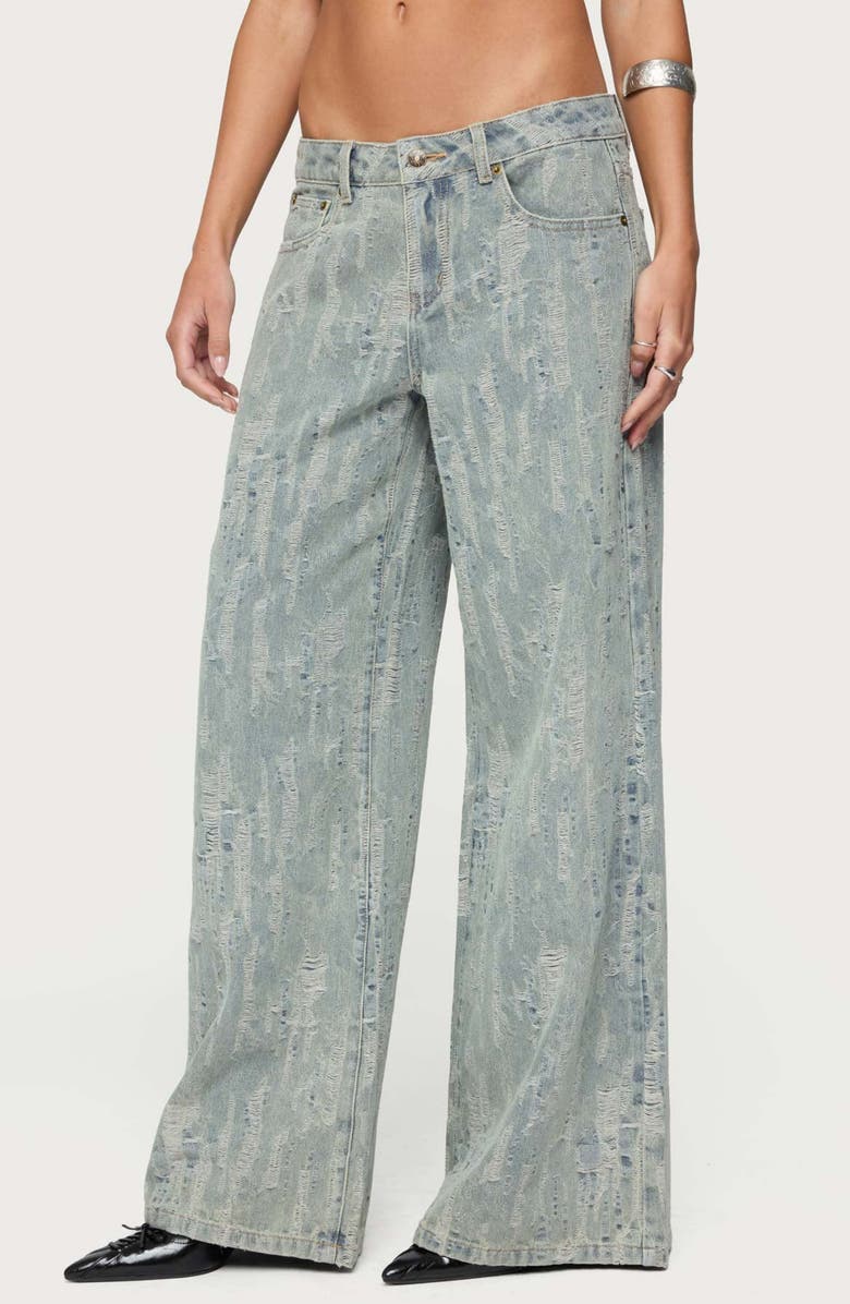 EDIKTED Blazer Distressed Low Rise Wide Leg Jeans, Alternate, color, Blue-Washed
