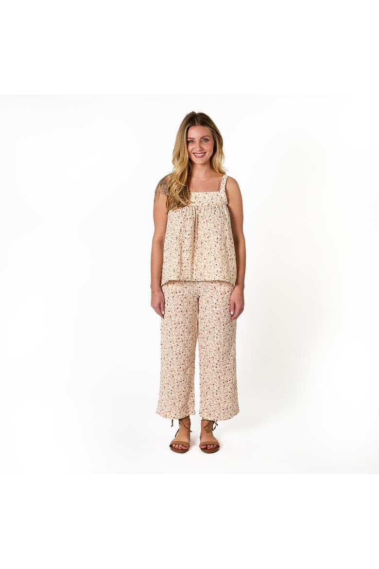 Top and Cropped Pants Set, Main, color, Beige Vine Floral