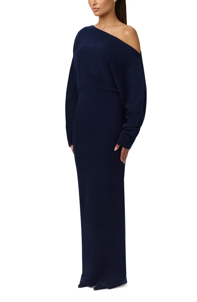Naked Wardrobe One-Shoulder Long Sleeve Maxi Sweater Dress, Alternate, color, Navy Blue