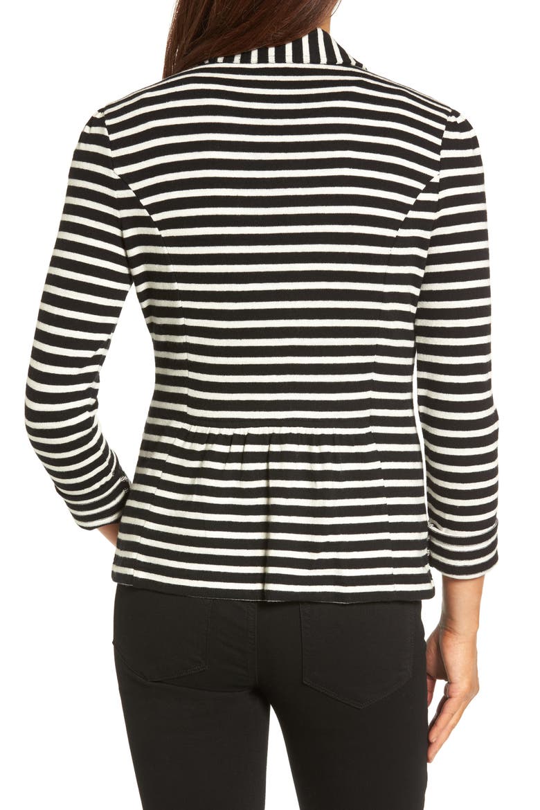 Knit One-Button Blazer, Alternate, color, BLACK- IVORY STRIPE
