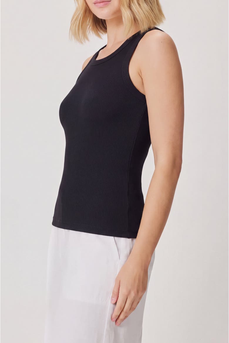 Crewneck Ribbed Stretch Cotton Tank Top, Alternate, color, Black