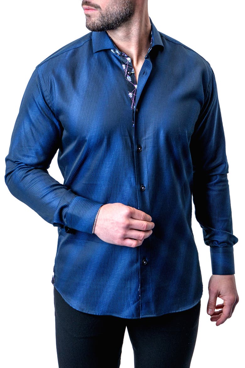 Einstein Stripe Blue Contemporary Fit Button-Up Shirt, Main, color, BLUE