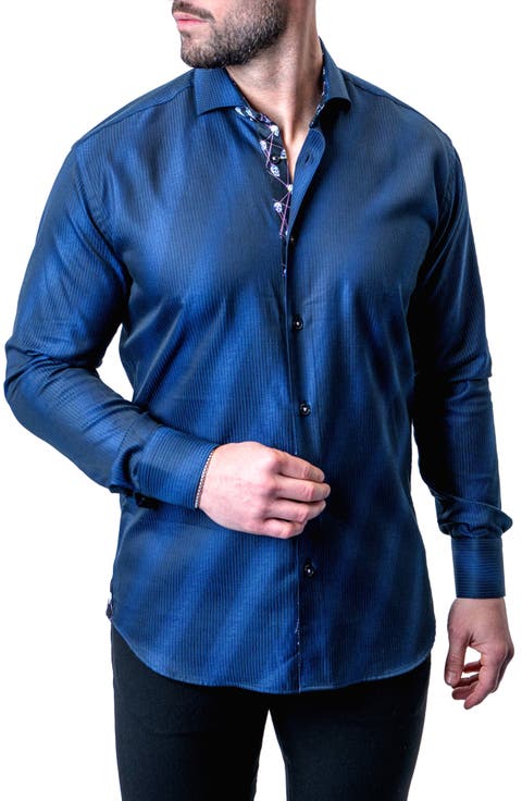 Einstein Stripe Blue Contemporary Fit Button-Up Shirt