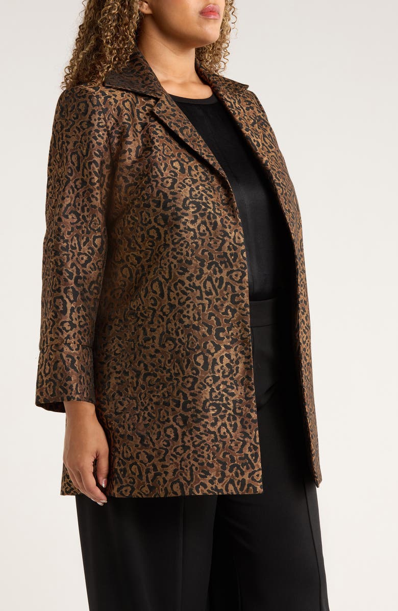 KASPER Leopard Print Topper Coat, Alternate, color, Dark Camel Multi