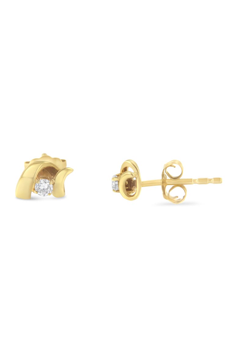 10K Gold 1/10 Cttw Diamond Espira Swirls Solitaire Push Back Stud Earrings, Alternate, color, Yellow