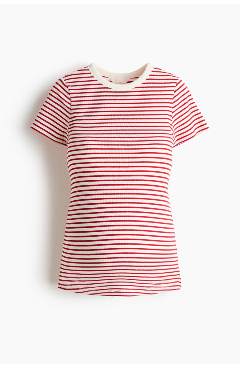 H&M Mama Ribbed Top, Main, color, Cream/Black Striped