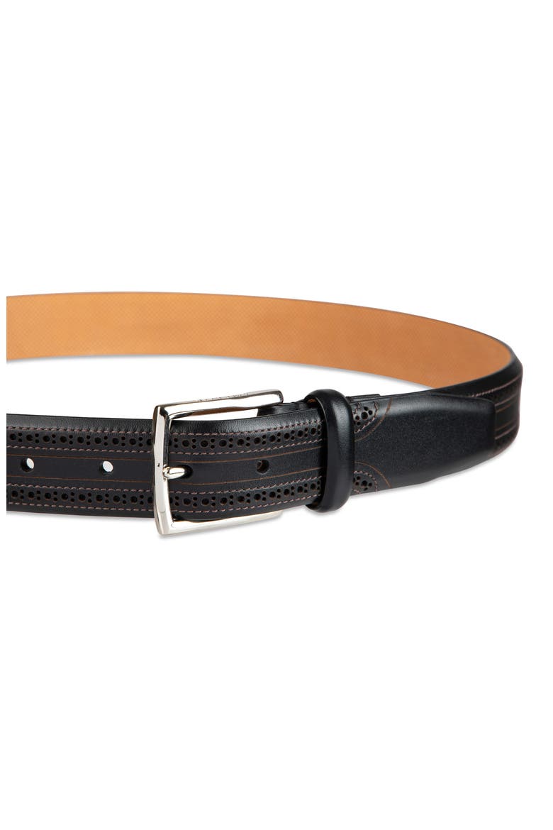 Brogue Leather Belt, Alternate, color, BLACK