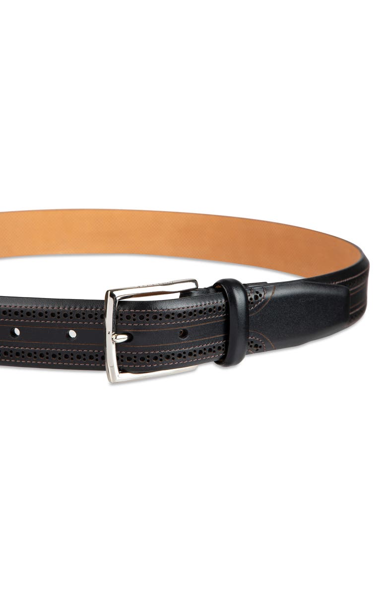 Cole Haan Brogue Leather Belt, Alternate, color, Black