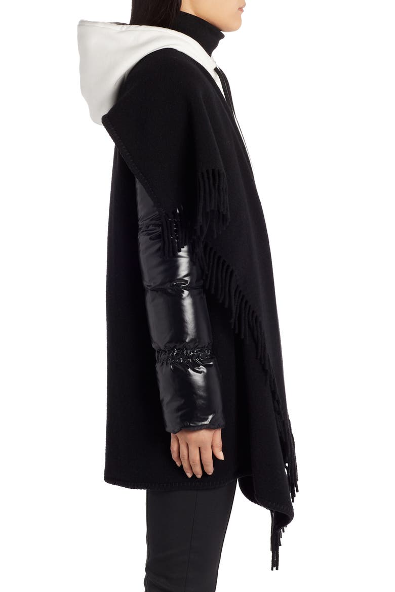 Mantella Down Puffer Sleeve Wool Cape Coat, Alternate, color, BLACK
