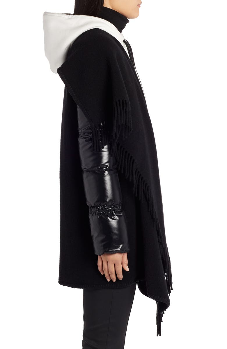 Moncler Mantella Down Puffer Sleeve Wool Cape Coat, Alternate, color, 