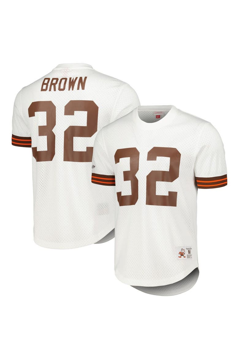 Men's Mitchell & Ness Jim Brown White Cleveland Browns Retired Player Name & Number Mesh Top, Alternate, color, White