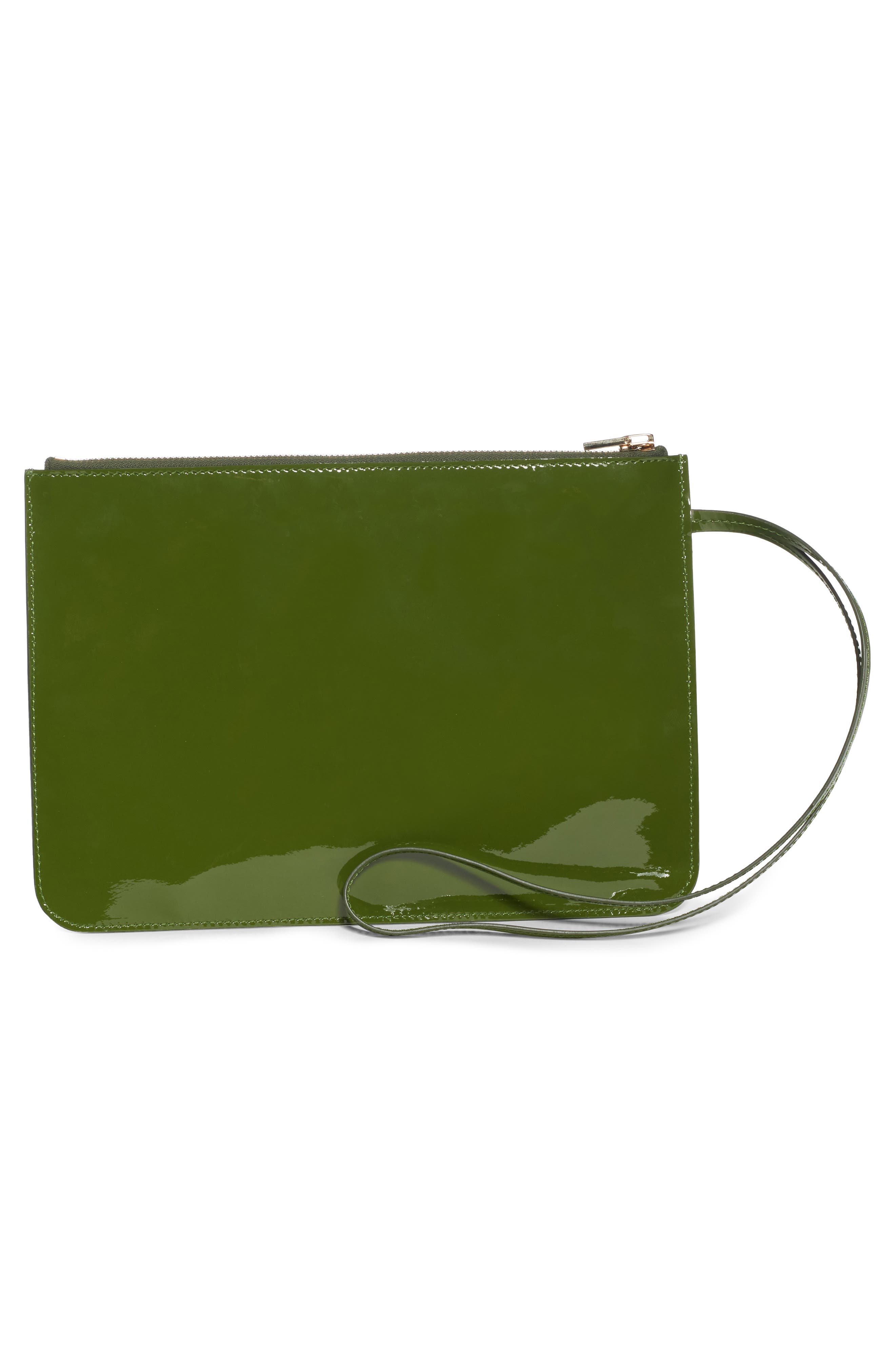Zip Top Patent Leather Wristlet, Alternate, color, CHIVE