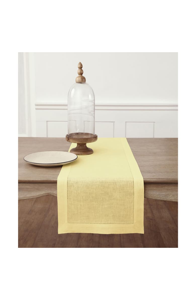 Solino Home Linen Table Runner for Dining Table, Holiday and Everyday Table Decor - Classic Hemstitch, Main, color, Yellow