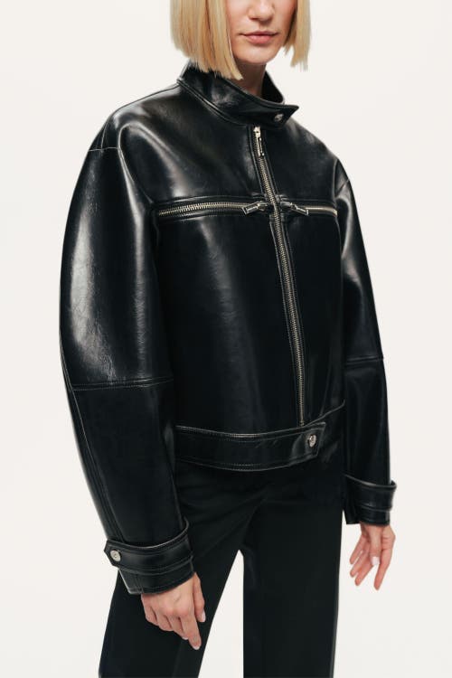 Nocturne Cropped Faux Leather Biker Jacket In Black