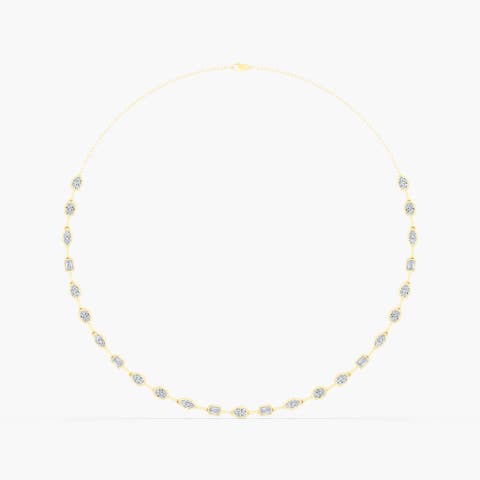 Gold Frame Multi Shape Tennis Lab Diamond Necklace in 14K