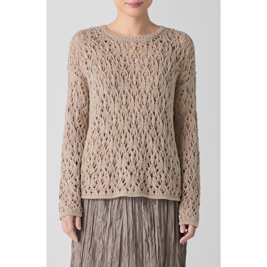 Eileen Fisher Crewneck Organic Cotton Sweater In Beige