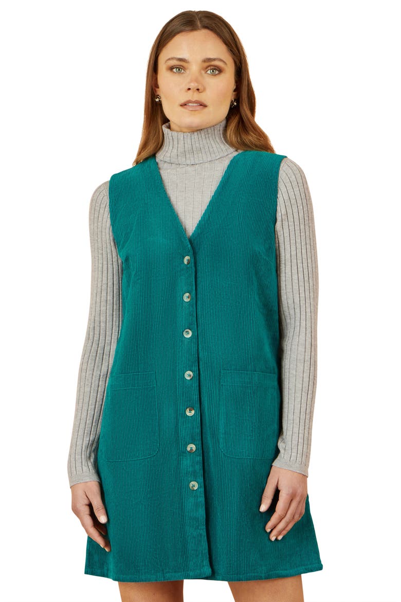 V-Neck Cord Pinafore Dress, Alternate, color, Teal