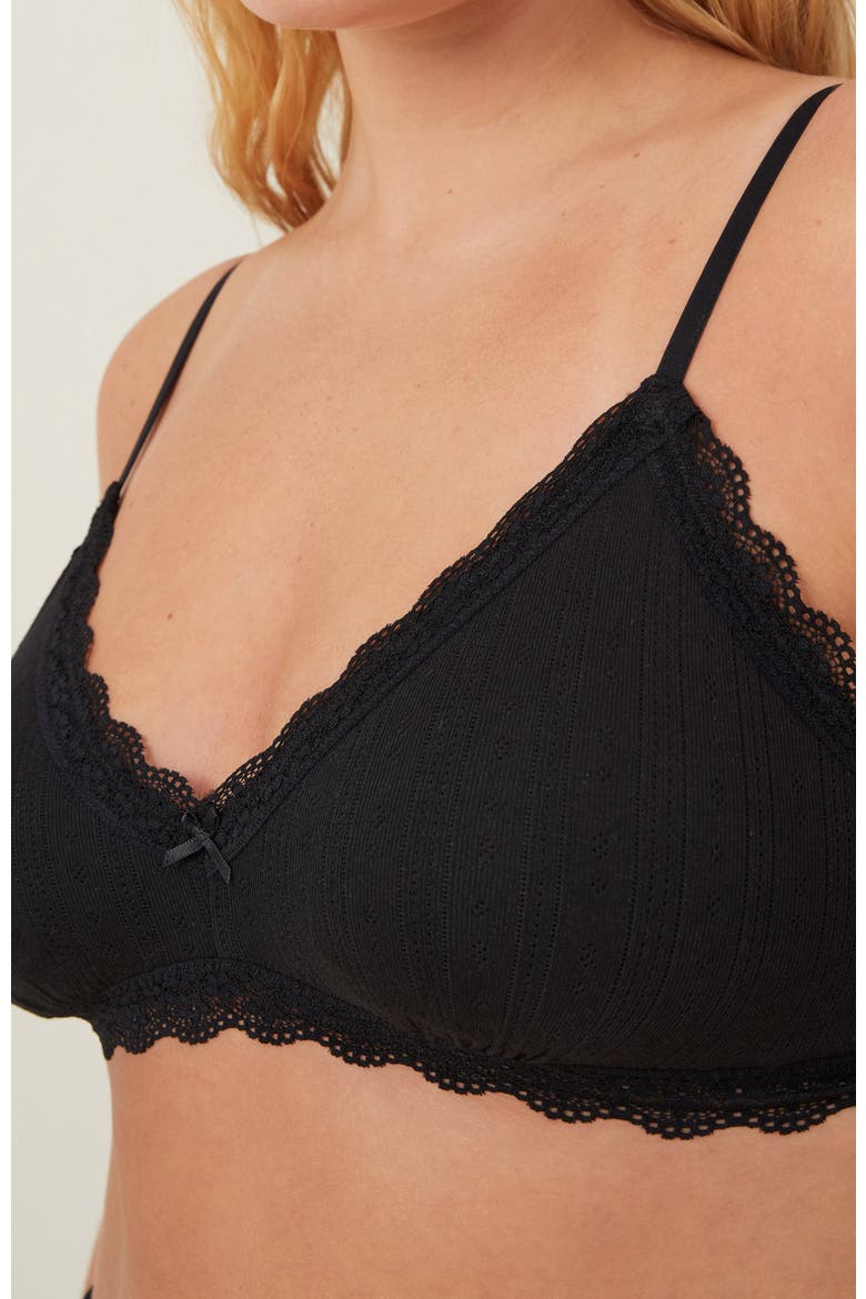Women's Cotton Lace Triangle Padded Bralette, Alternate, color, Black