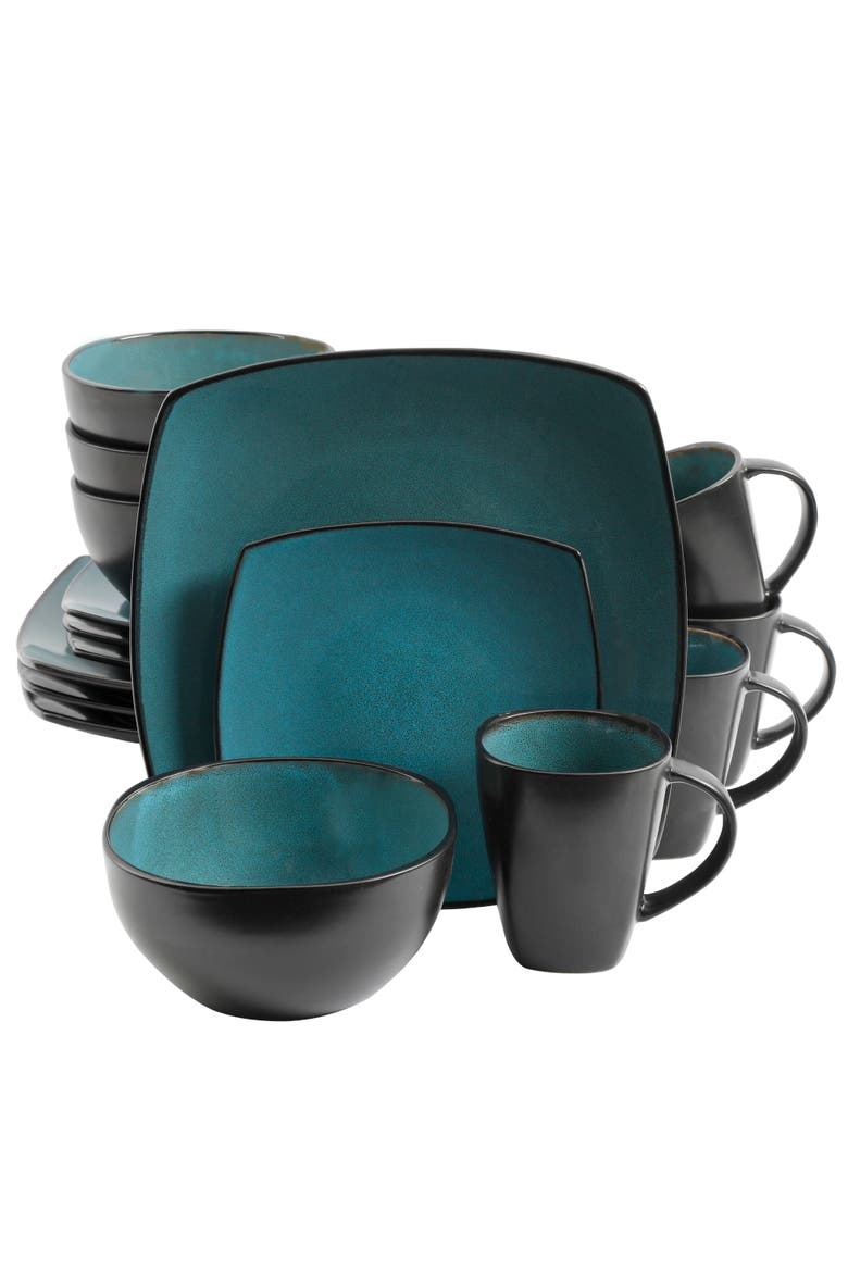 Soho Lounge Square Stoneware Dinnerware Set, Main, color, Teal/Black
