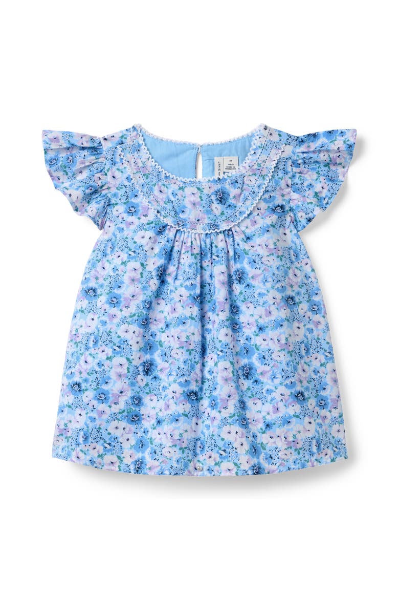 Floral Flutter Sleeve Top, Main, color, Blue