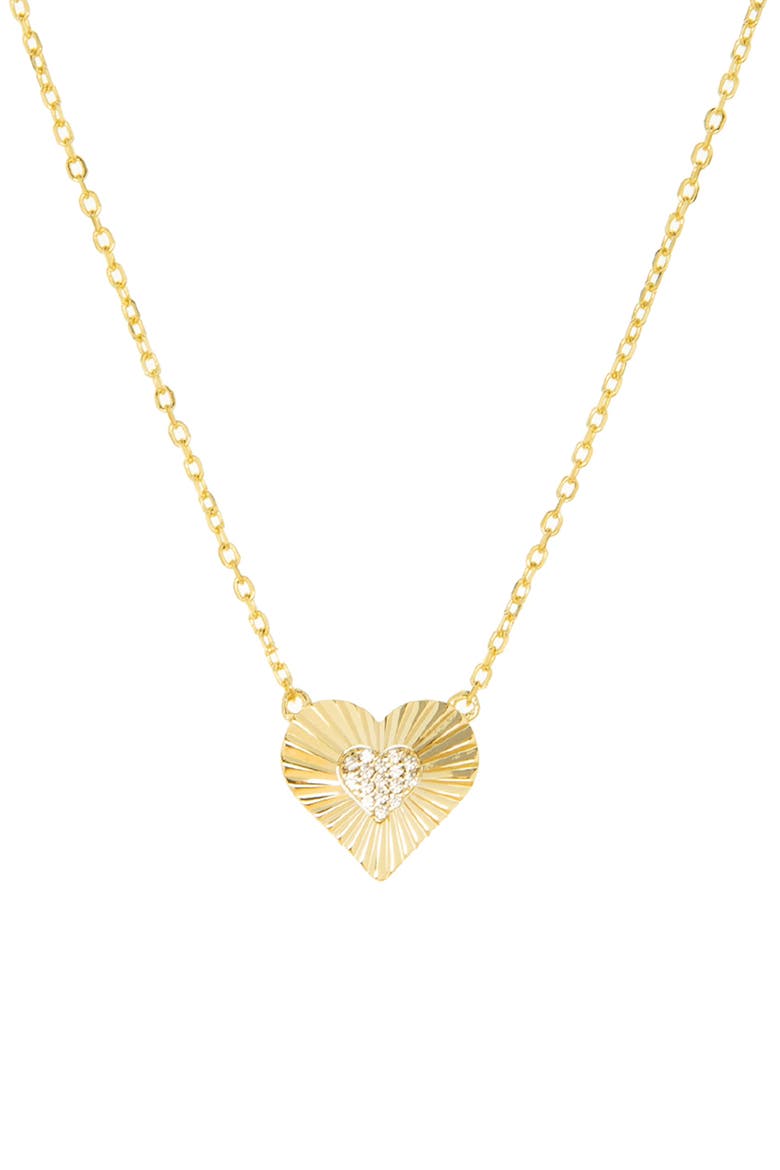 Pavé Etched Heart Pendant Necklace, Main, color, GOLD PLATED