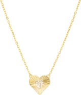 MARLYN SCHIFF Pavé Etched Heart Pendant Necklace