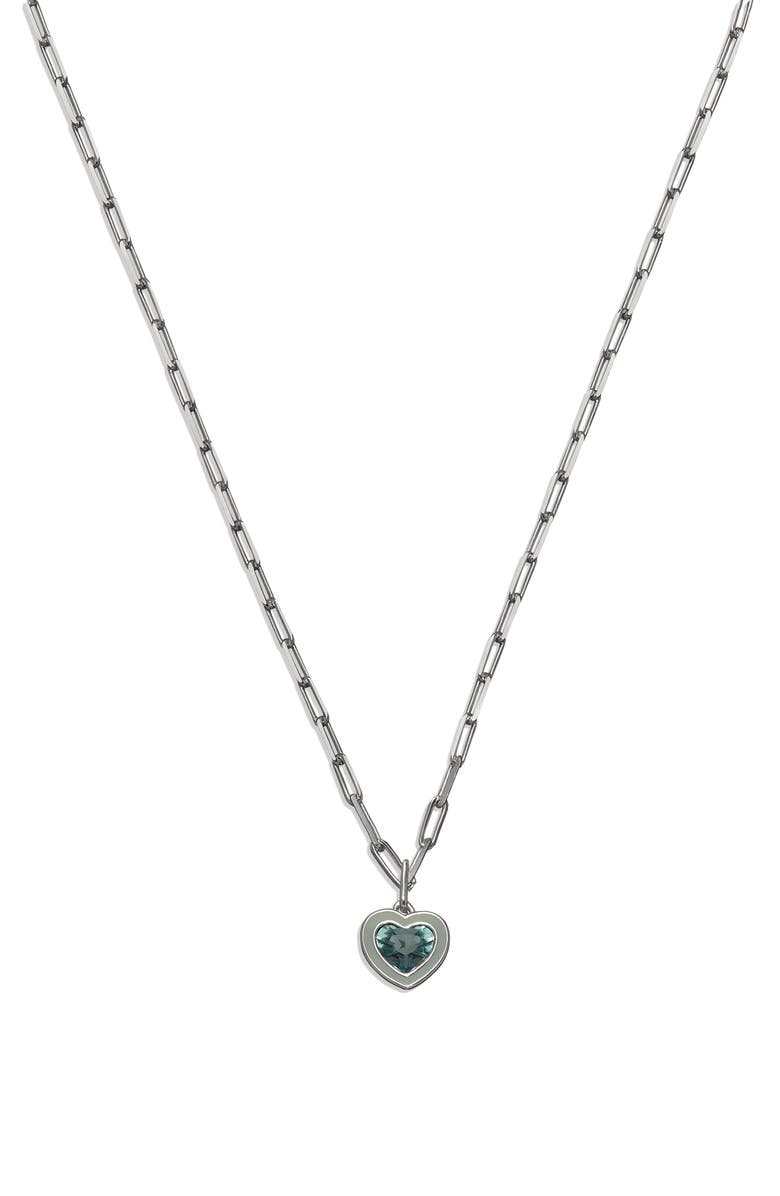 COACH Heart Crystal Pendant Necklace, Main, color, Blue/ Rhodium