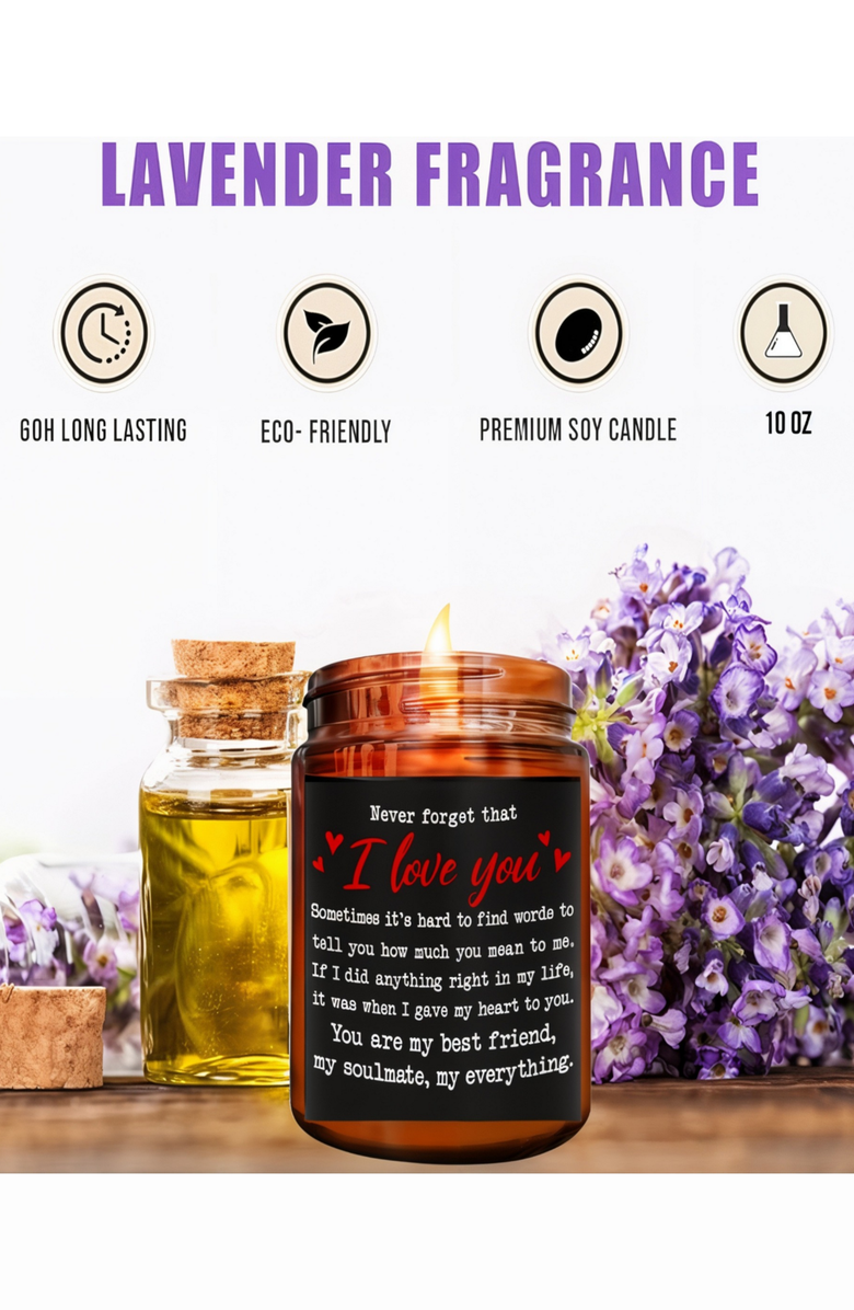 Lovery Lavender 10oz Vanilla Scented Soy Wax Candle, Alternate, color, I Love You