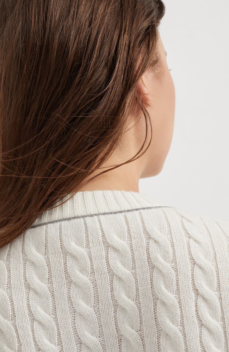 Brunello Cucinelli Cashmere cable knit cardigan with monili, Alternate, color, 