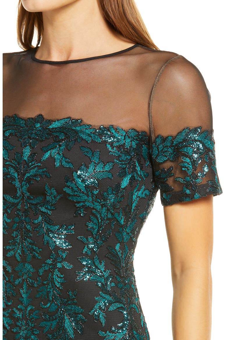 Sheer Yoke Sequin Cocktail Dress, Alternate, color, ELM/ BLACK