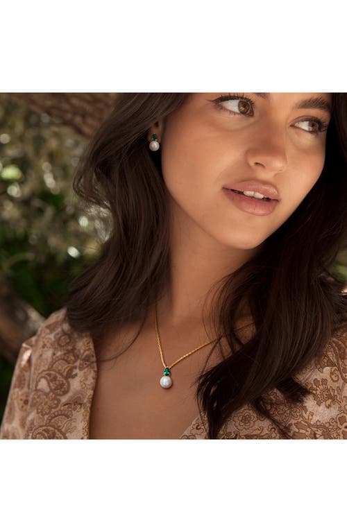 Delmar Emerald & Freshwater Pearl Stud Earrings & Pendant Necklace Set