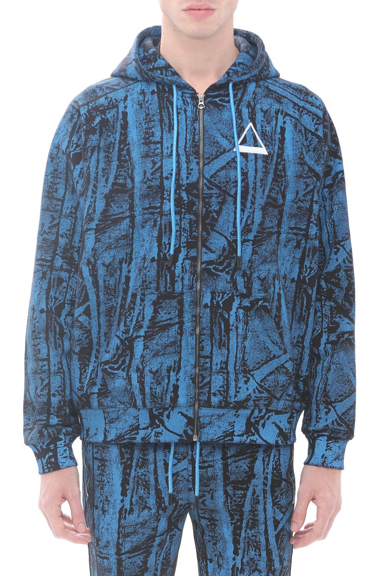 Camo Print Embroidered Cotton Zip-Up Hoodie, Main, color, CRINKLED