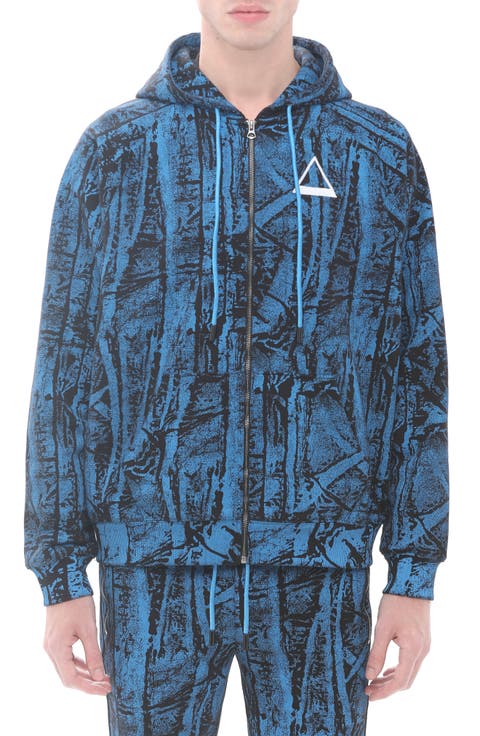 Camo Print Embroidered Cotton Zip-Up Hoodie