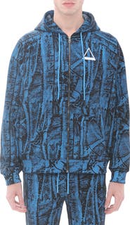 HVMAN Camo Print Embroidered Cotton Zip-Up Hoodie