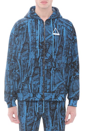 Hvman Camo Print Embroidered Cotton Zip-up Hoodie In Crinkled