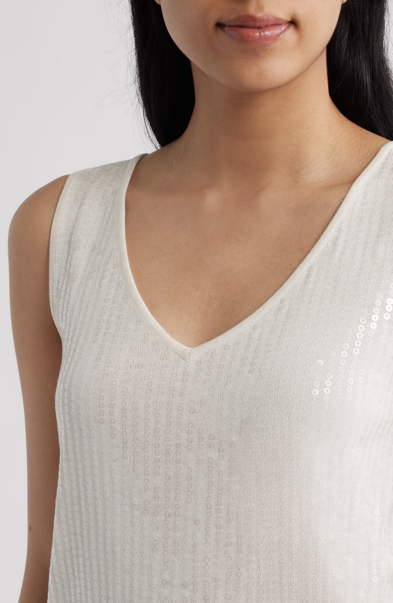 Anne Klein Double V-Neck Sweater Tank, Alternate, color, White Dove