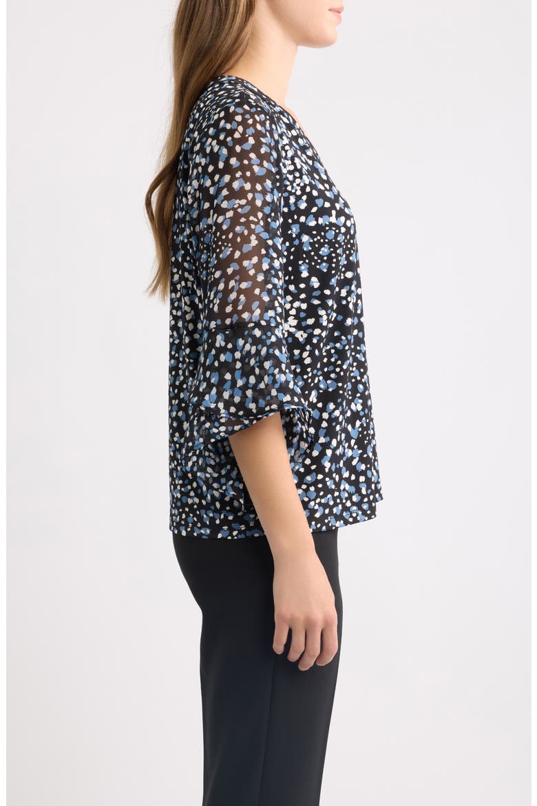 Print Mixed Media Split Neck Top, Alternate, color, ANNE BLACK/ DUTCH BLUE MULTI