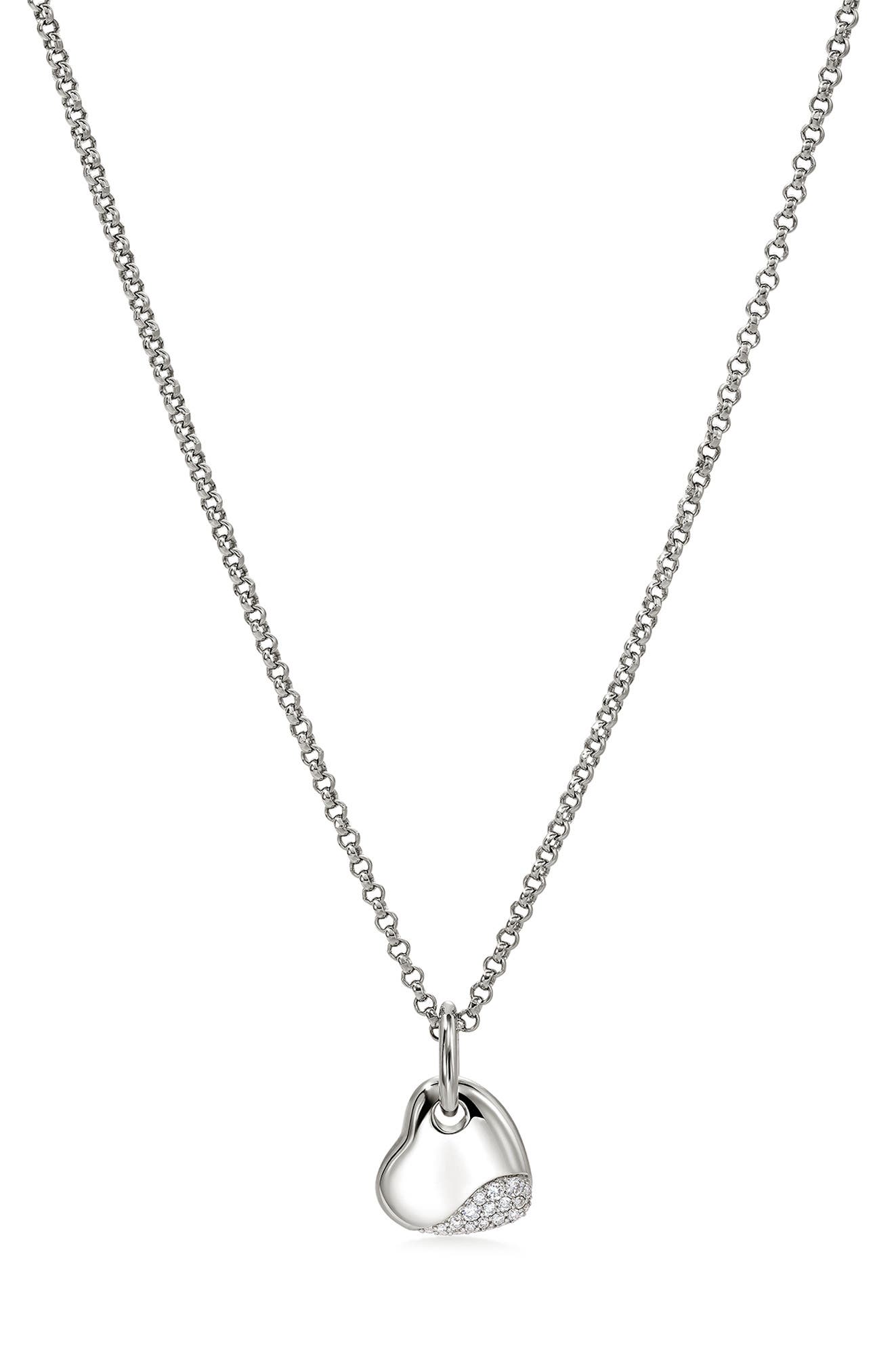 John Hardy Pebble Heart Pavé Diamond Short Pendant Necklace