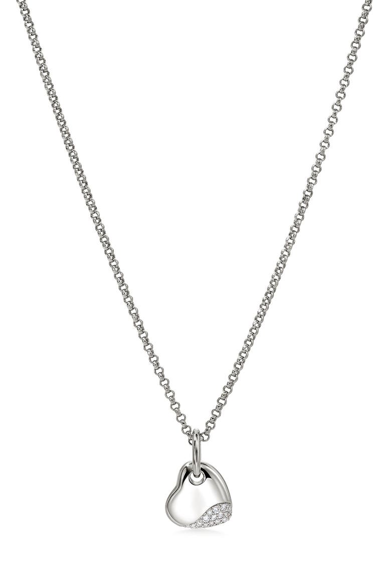 Pebble Heart Pavé Diamond Short Pendant Necklace, Main, color, SILVER
