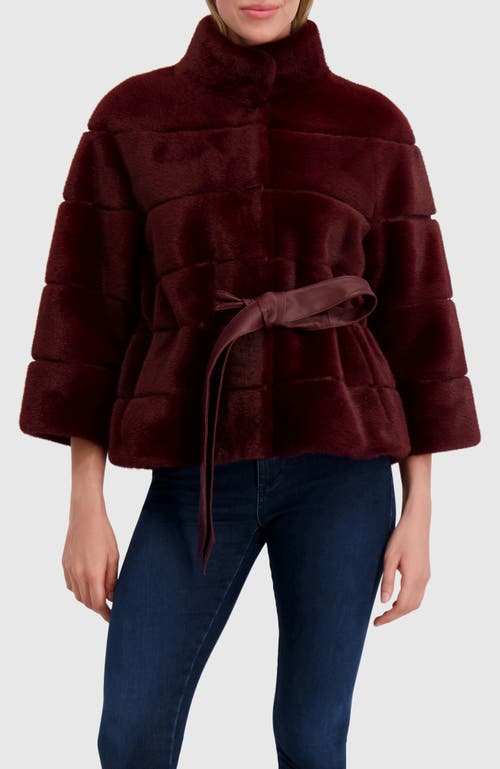 Lyla Grant Fur-free Mink (faux Fur) Jacket, Belt In Burgundy