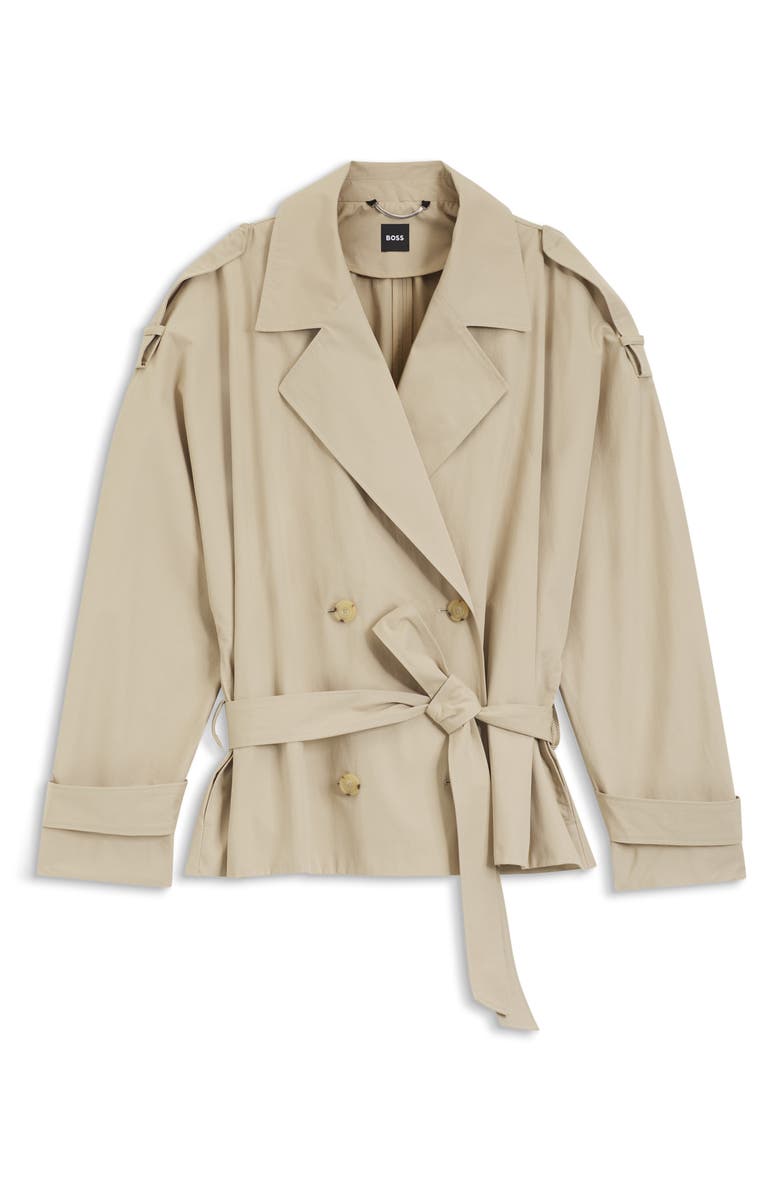 BOSS Cropped Cotton Trench Coat, Alternate, color, Pumice
