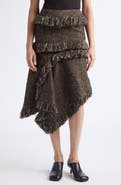 Sacai Fringe Asymmetric Wool Blend Tweed Skirt